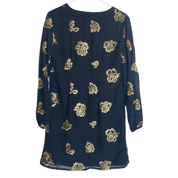 Cabi Black Dress Shift The Occasion Gold Floral Embroidered Swiss Dot Sz S - Picture 3 of 9